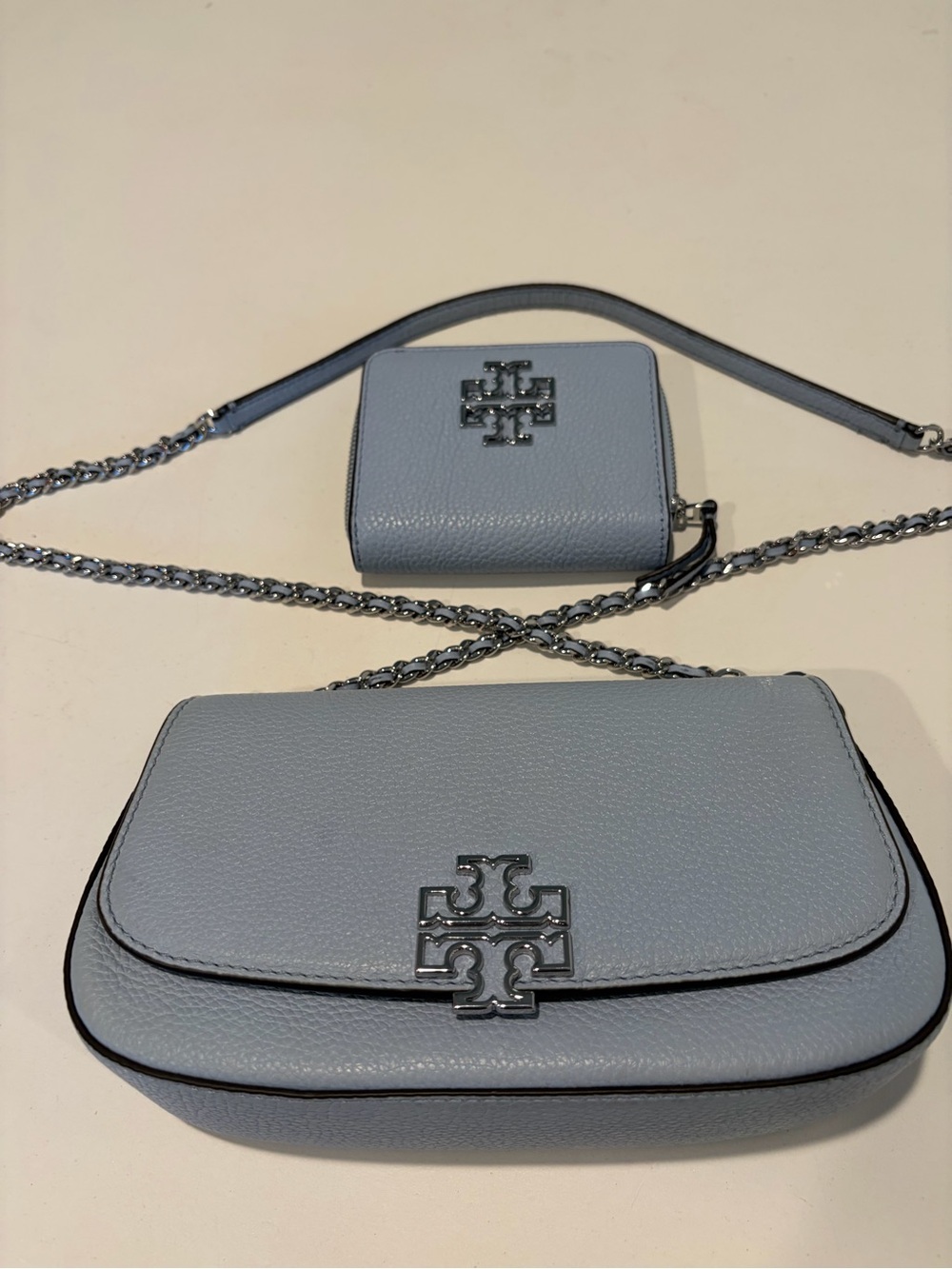Tory Burch Blue Mist Pebbled Leather Crossbody with Wallet